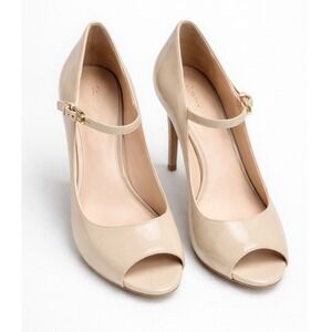 Calvin Klein Leila Nude Patent Leather Peep Toe Mary Jane Pumps Heels Size 9.5M